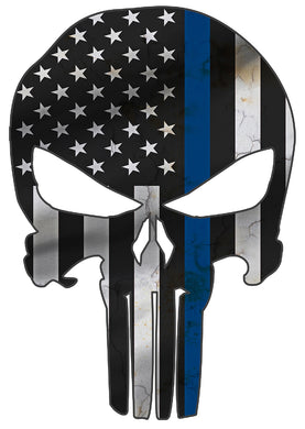 thin blue line, warrior, police, gladiator, skull, metal sign, metal art, blue line, flag, american
